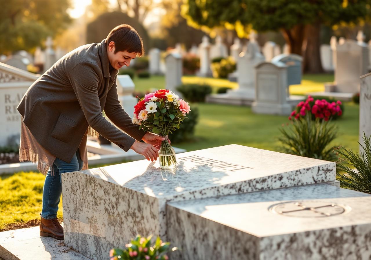 Família depositando flores